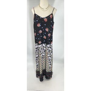 Vtg Anna Sui Floral Maxi Dress Size 8 Black Strawberries Cherries Made USA